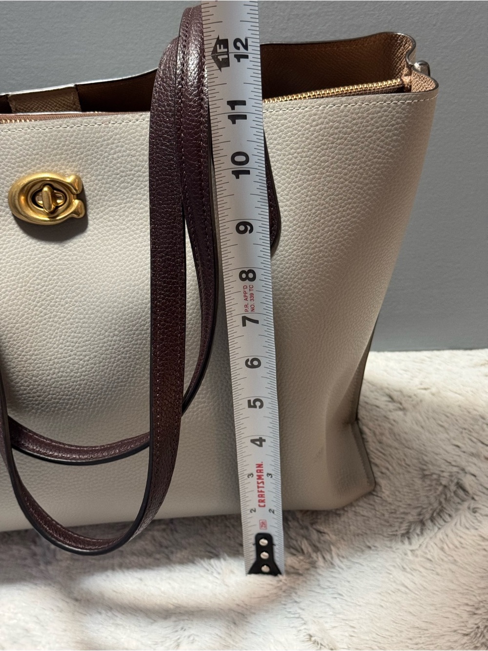 Coach Dove Gray and Dark Brown Two-Tone Willow Leather Tote with Gold Hardware - Picture 13 of 15